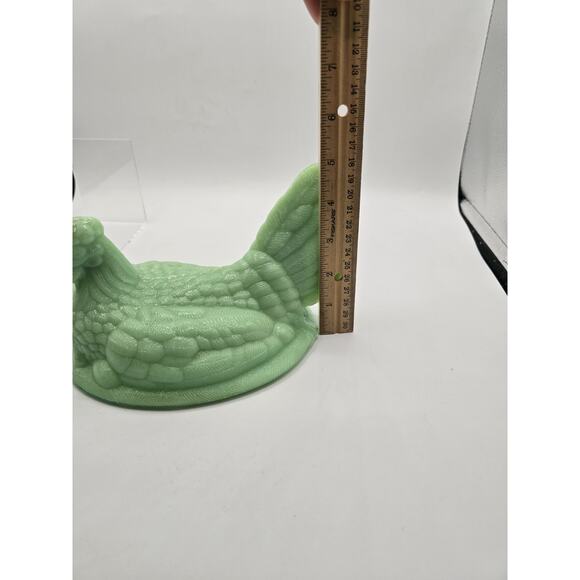 JADEITE Depression Style Glass Chicken Hen On Nest Split Tail TOP ONLY - Picture 5 of 7